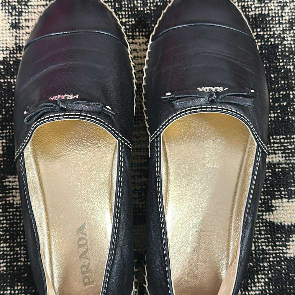 Prada Women's Black Leather Loafers with Bow Detail